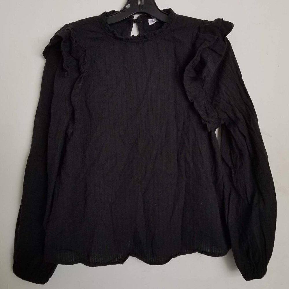 Morgan Claire Ruffle Long Sleeve Key Hole Back Top